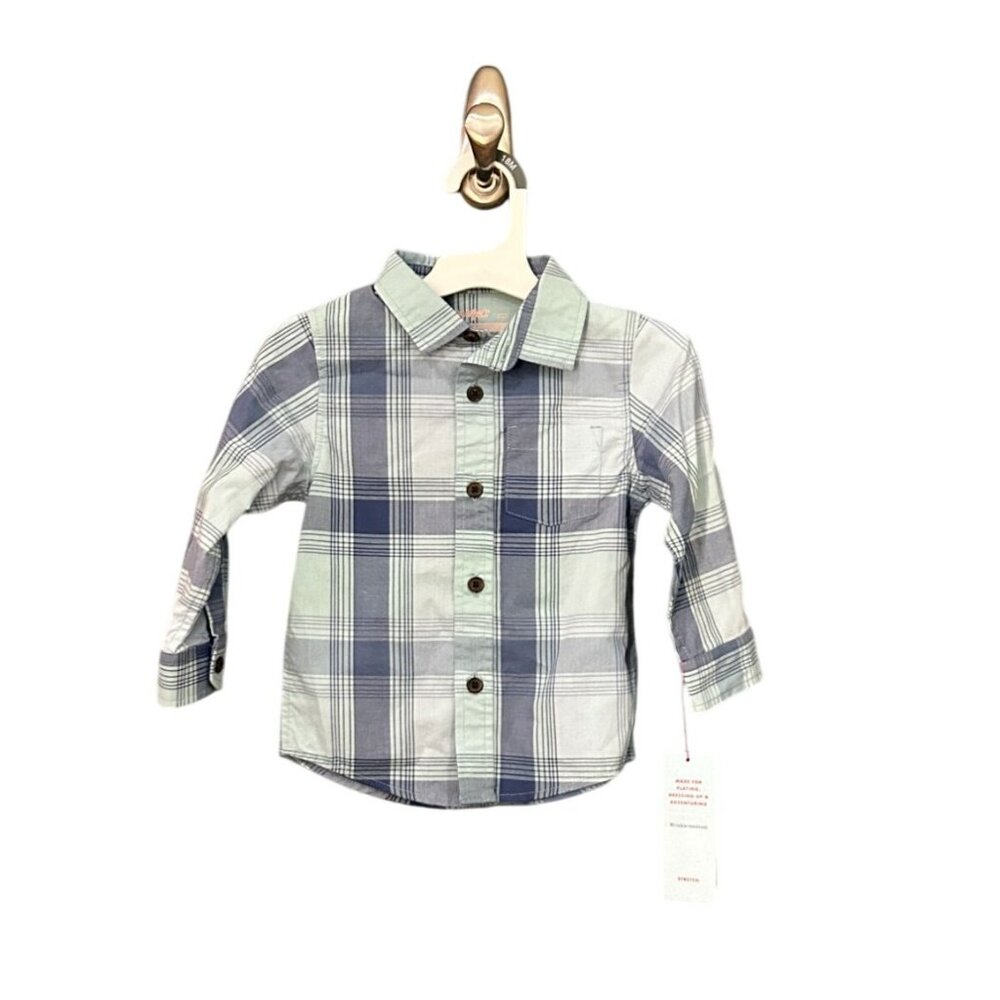 NWT Toddler Boys' 18M Long Sleeve Plaid Woven T-Shirt - Cat & Jack Cotton Poplin